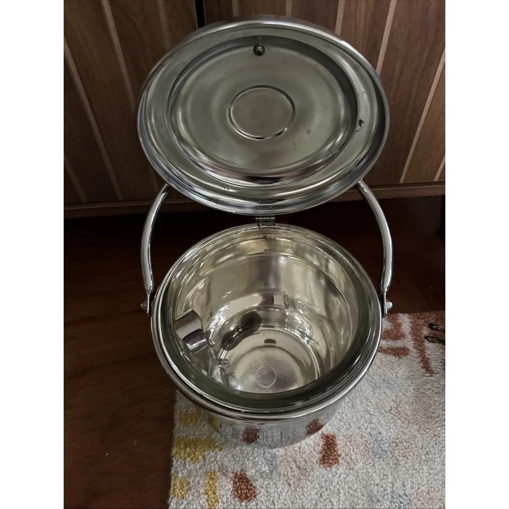 Vintage United Insulated Ice Bucket Chromium On Solid Brass with Glass Insert